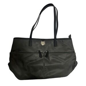 Michael Kors Kempton Nylon Leather Trim Tote Bag Dark Gray Blue MK Logo